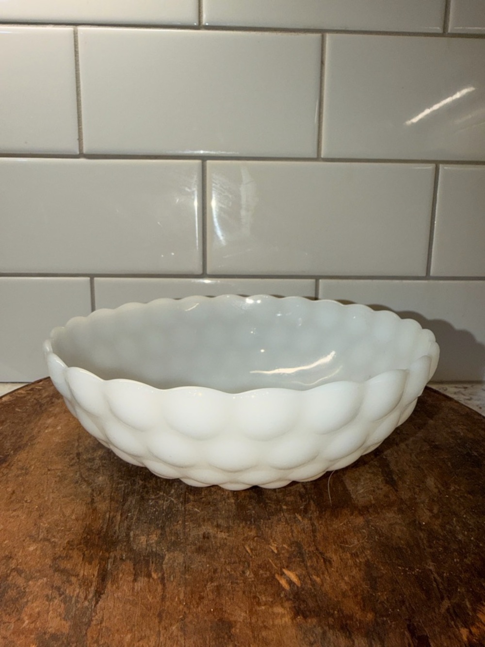 White Milk Glass Scalloped Bubble Bowl